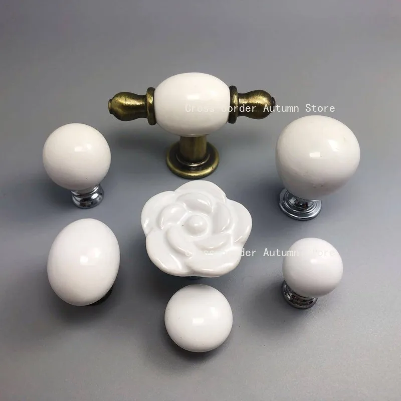 Minimalist wardrobe cabinet door handle, drawer surface-mounted single-hole white ceramic zinc alloy creative handle-2 pieces