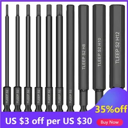 10pcs Hex Head Allen Wrench Drill Bit Set 100mm S2 Steel Allen Screwdriver Bits 1.5 to 12mm SAE Metric Hex Key Bit with Magnetic
