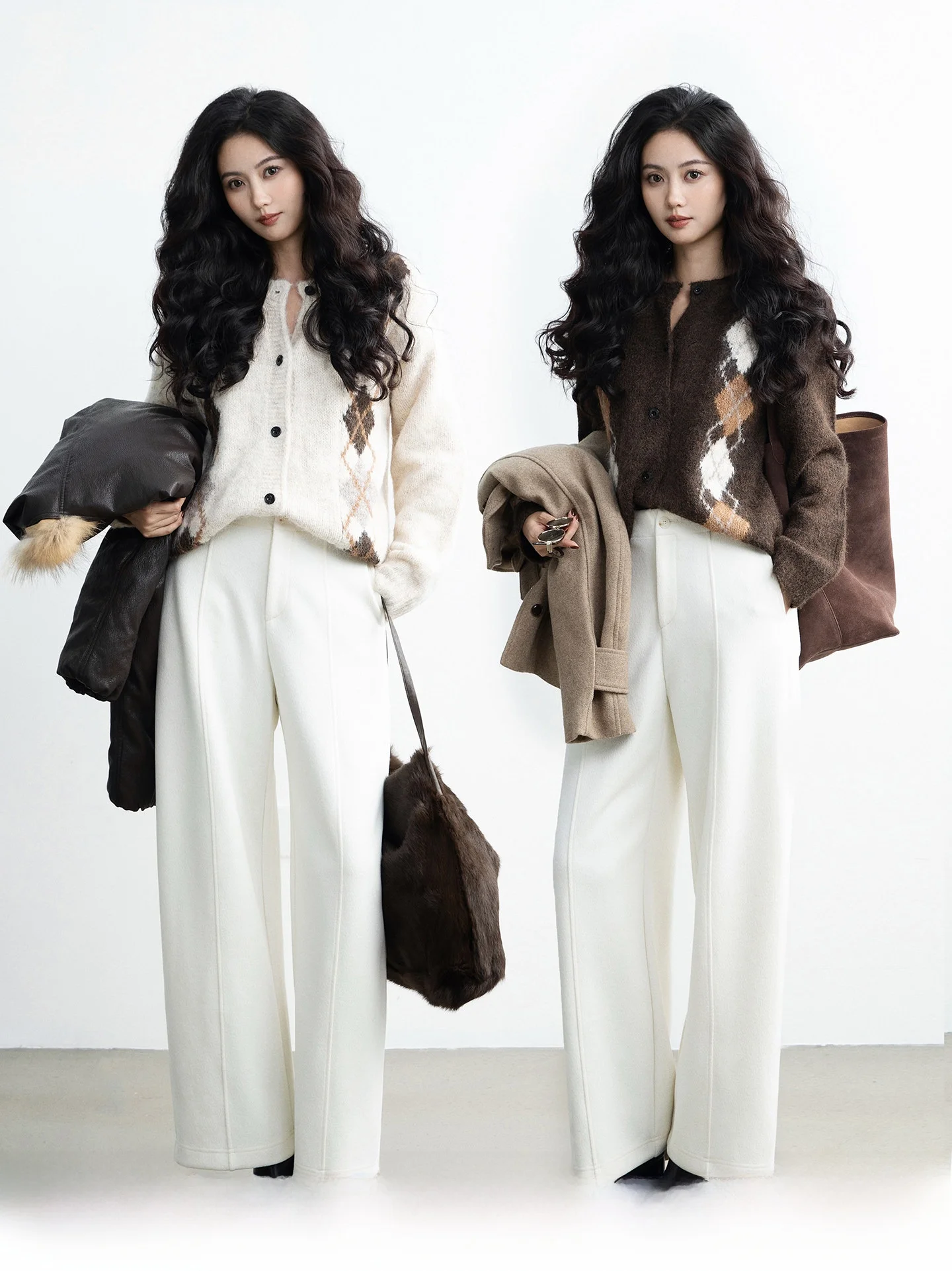 

TAIYANG OFFICE Women's Knitted Sweater Winter Leisure Warmth Crochet Cardigan Inner Wear Diamond Pattern Straight Tube pe