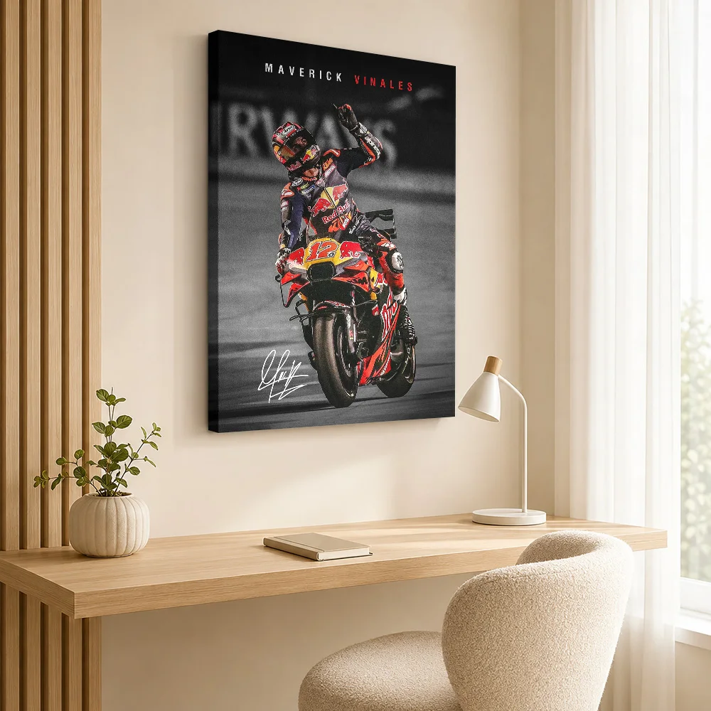 Maverick Vinales Motorcycle Racing Canvas Print Poster Bold Style Wall Decor With Personalized Photo For Garage Ideal Rider Gift
