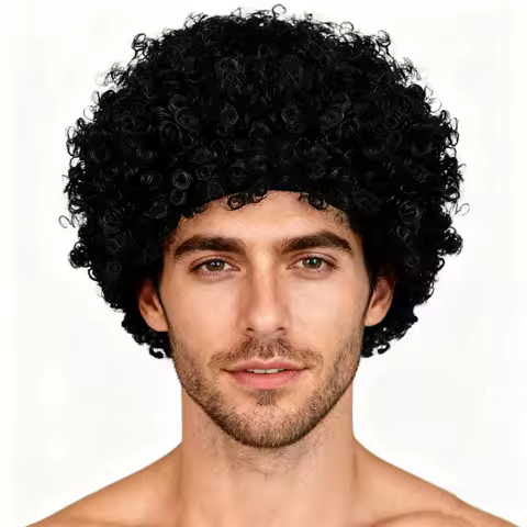 Short Black Curly Synthetic Funny Fluffy Explosion Head Wig Cosplay Wig for Men for Party Carnival Comic