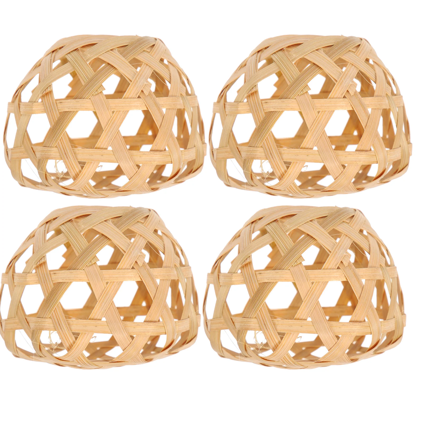 4 Pcs Small Bamboo Cage with Hexagonal Eyes Minimalist Lampshade Light Cover Decorative Spherical Handmade Woven