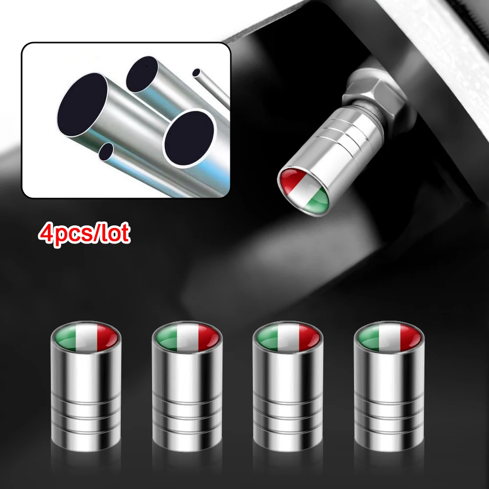 

4Pcs Universal Car Bicycles Motorcycles Accessories Wheel Tire Valve Caps Stem Covers Italy Flag Emblem Auto Decoration Styling