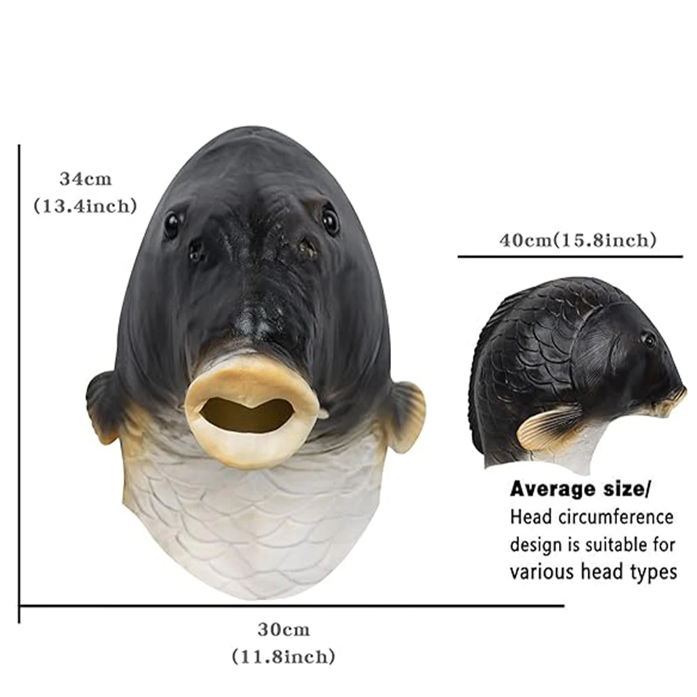 현실적인 물고기 마스크 라텍스 동물 머리 마스크, 할로윈 코스튬 모자, 가장 무도회 파티 원피스, 성인 장식 코스튬