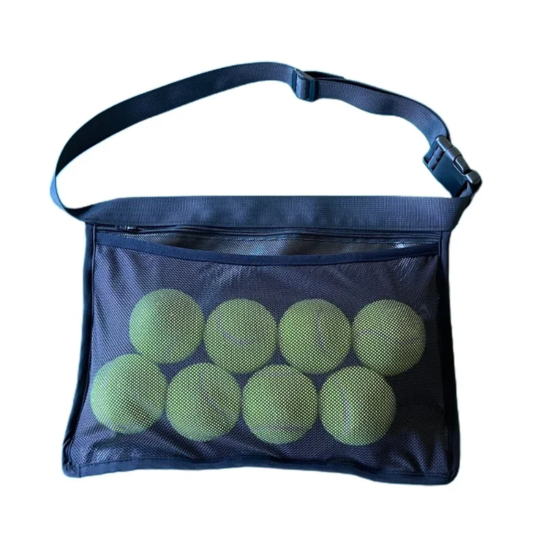 Mesh Tennis Ball Holder Adjustable Belt Waist Hip Ball Bag with Zipper Pocket for Pickleball Accessory for Women/Men/Teens