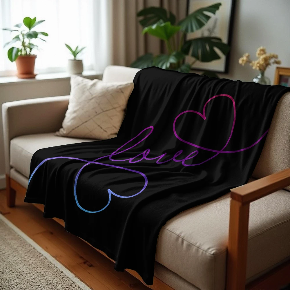 Cursive Love Hearts Cartoon Anime Print Flannel Blanket Soft Warm Throw for Kids Bedroom Sofa Christmas Office Car