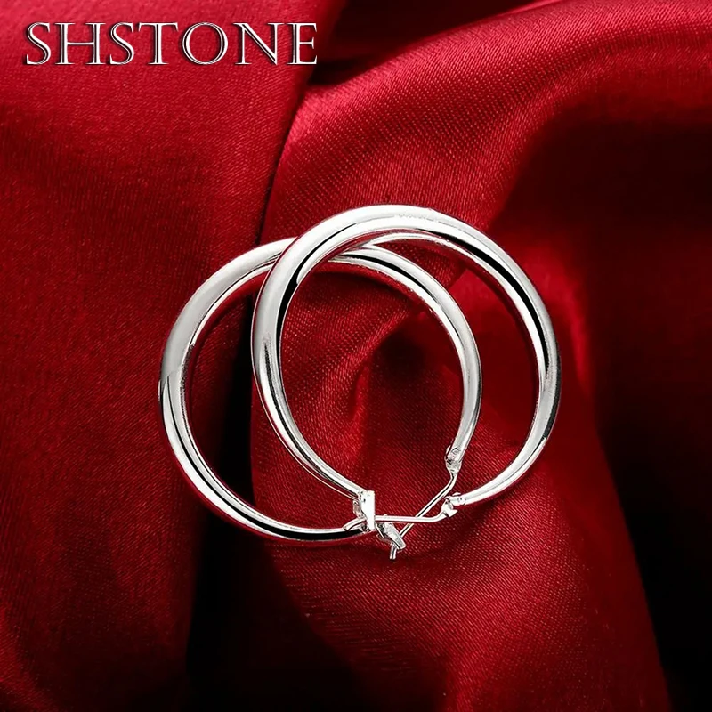 

SHSTONE 925 Sterling Silver 33mm Big Circle Round Hoop Earring For Women Unusual Earrings 2022 Trend Christmas Jewelry