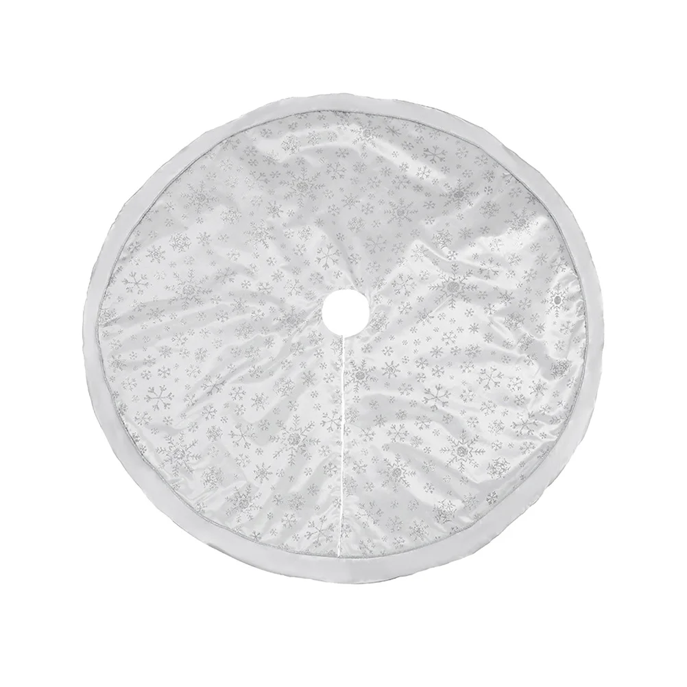 

Christmas Tree Skirt Apron Silver Hot Stamping Snowflake Design Xmas Tree Base Mat For Home Party Decoration Portable