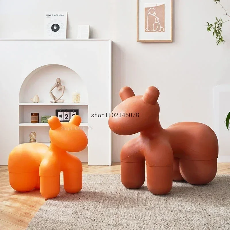 

Cute Pony-Shaped Animal Chair, Multifunctional Nordic Style Shoe Changing Stool & Leisure Chair for Living Room