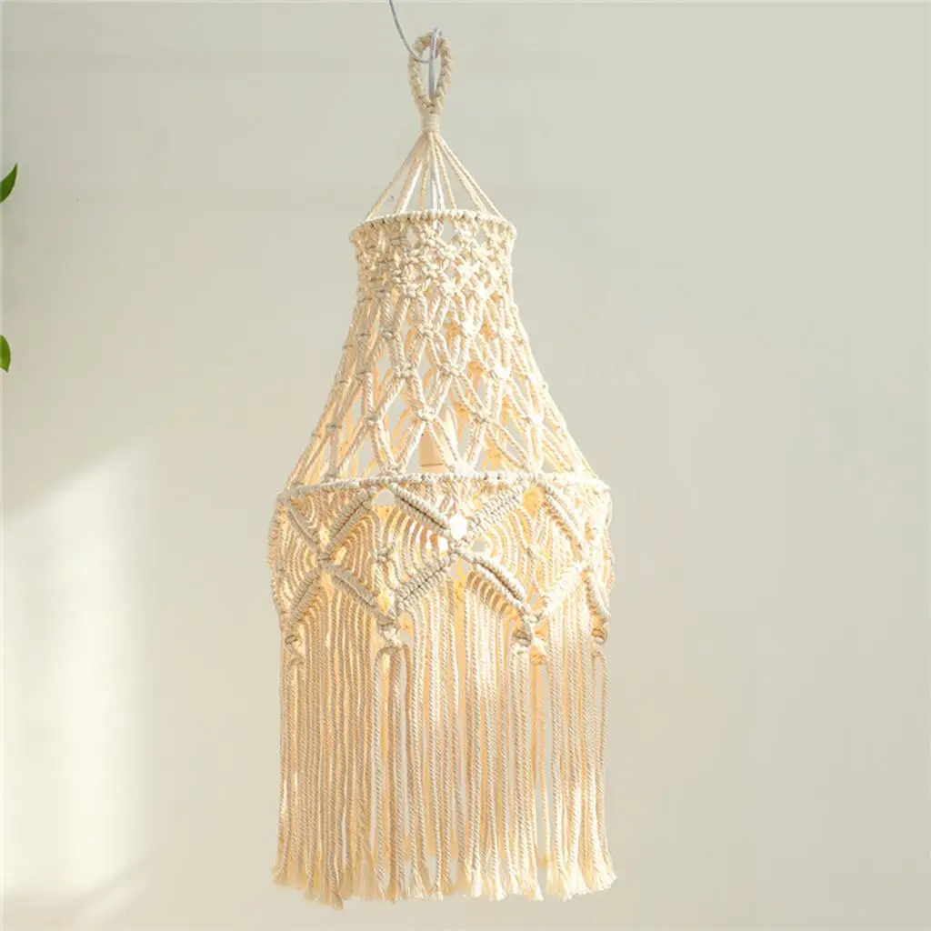 Macrame Lampshade Ceiling Pendant Light Shade Bohemian Light Cover Fitting for Chandeliers, Commercial Residential Decoration