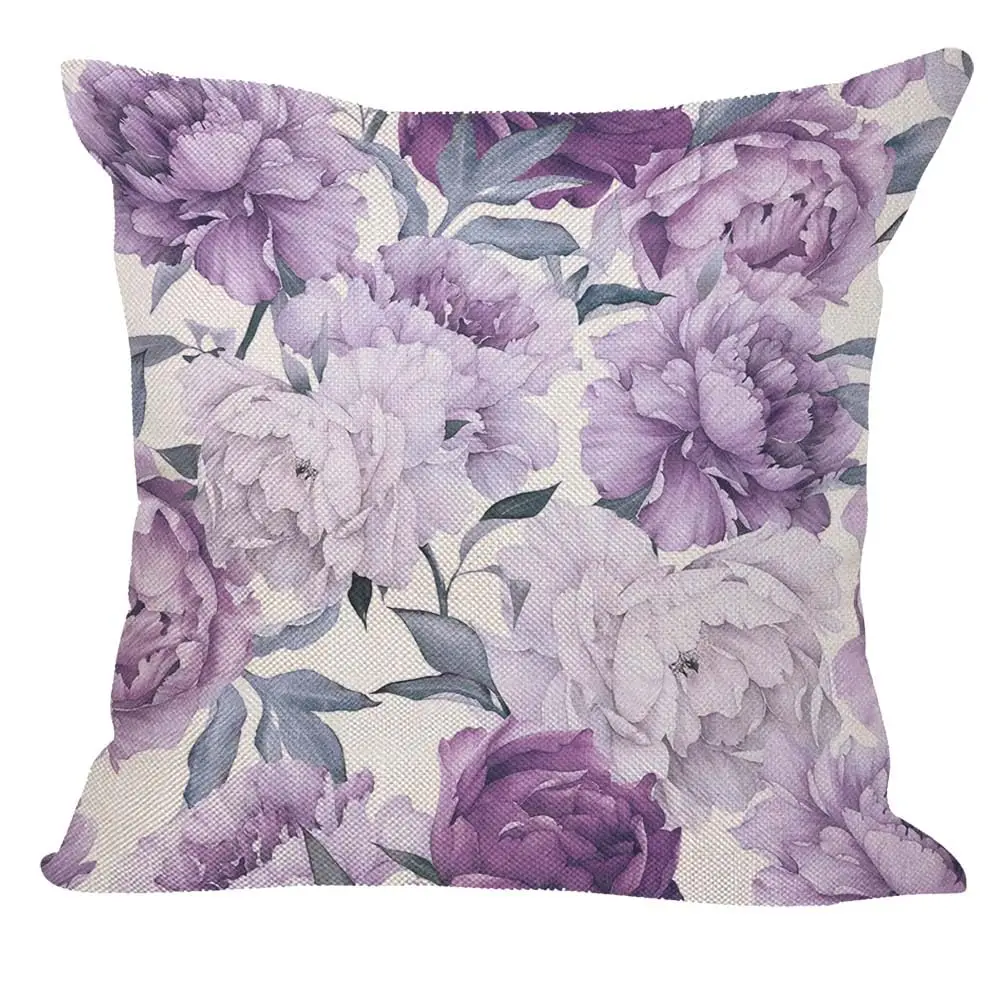 Double Sided Purple Peony Floral Decorative Pillowcase - Watercolor Flower Print 2D Cushion Cover for Sofa Bedroom Decor, 1PC