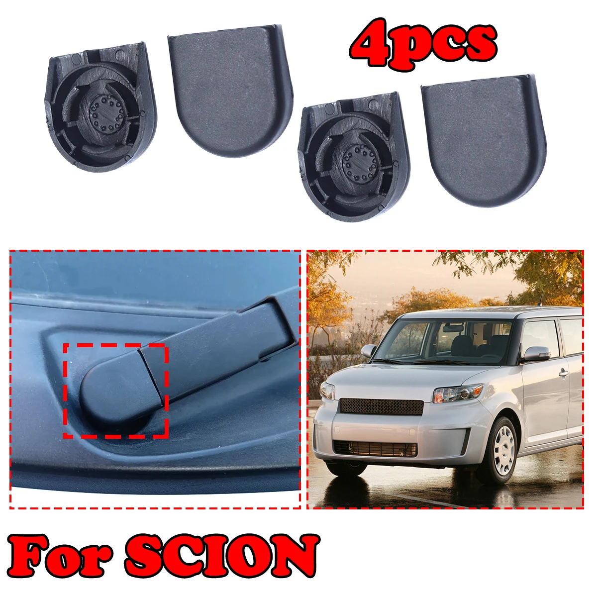 

4pcs For SCION XB TC XA 2004 2005 2006 Front Windshield Washer Wiper Arm Nut Cover Head Cap Bolt Lids Windscreen Car Replacement