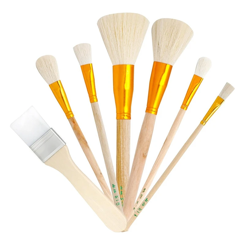 7 Pieces Paint Brushes For Acrylic Painting Mop Brush With Wooden Handle Crafts Face Body Art Oil Painting