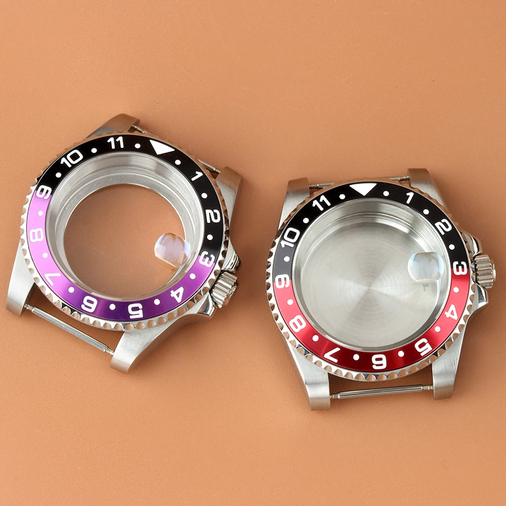 

40mm Case Black Red Bezel For GMT Watch Mod NH34 NH35 NH36 NH38 Automatic Movement 28.5mm Dial 316L Steel NH35 GMT Watch Case