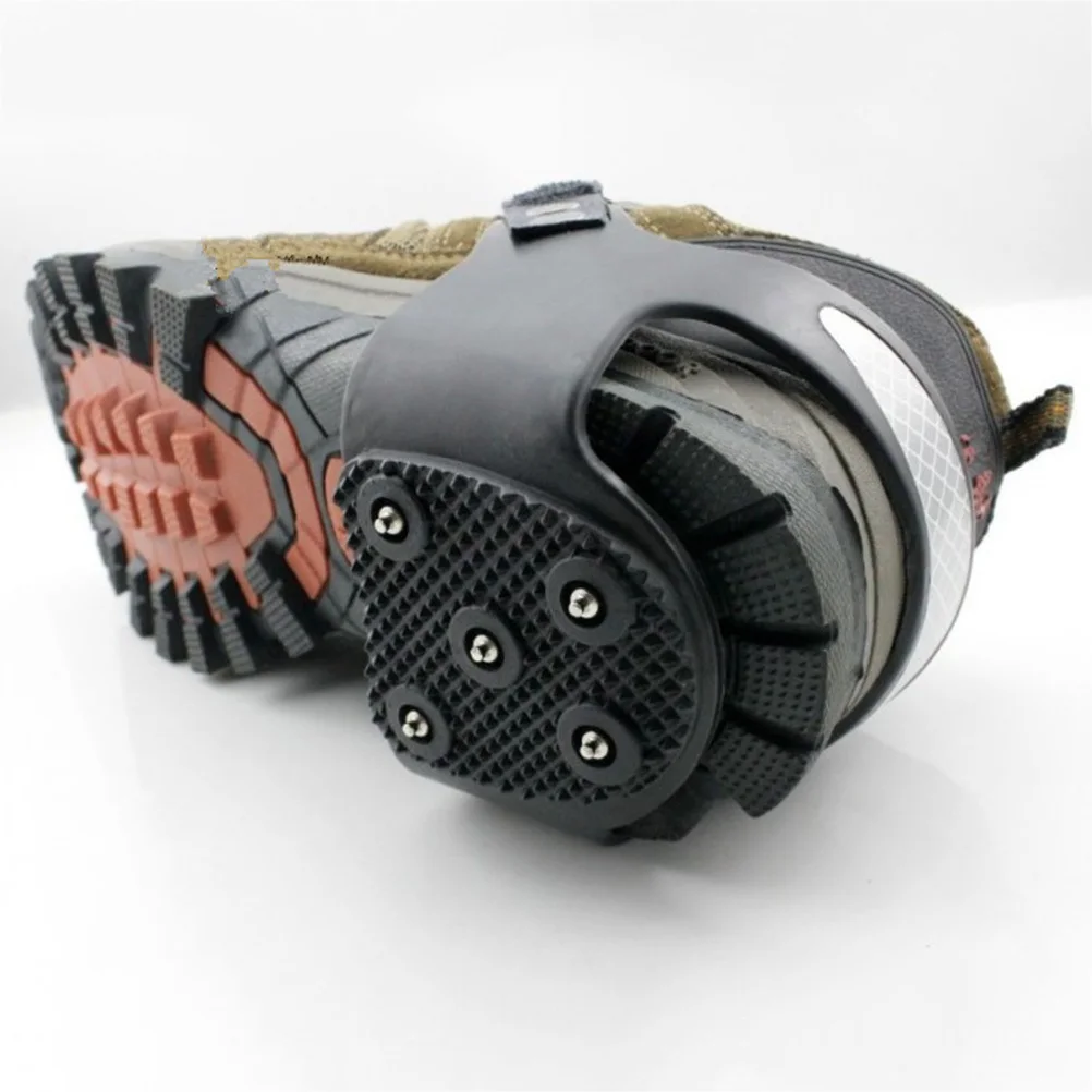 

1 Pair Ice Cleat Spikes Crampons 5 Teeth Silicone Spikes Snow Grips -42 Black For Hiking Climbing Mountaineering Ice Fishing