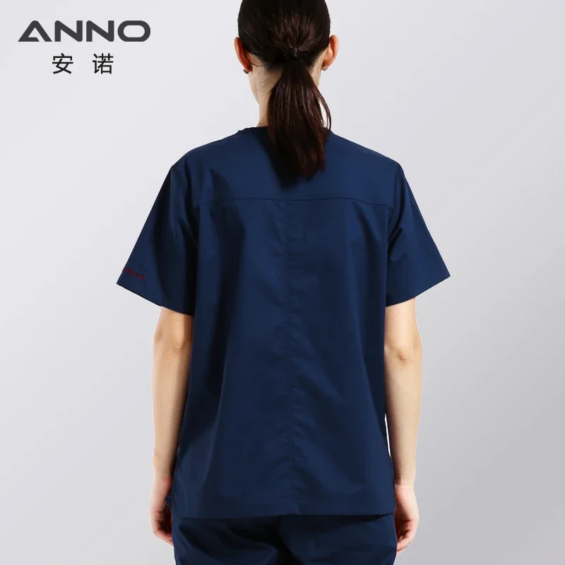 Anno algodão esfrega conjunto uniformes de enfermagem para unisex roupas elásticas altura qualidade enfermeira uniforme hospital pessoal terno