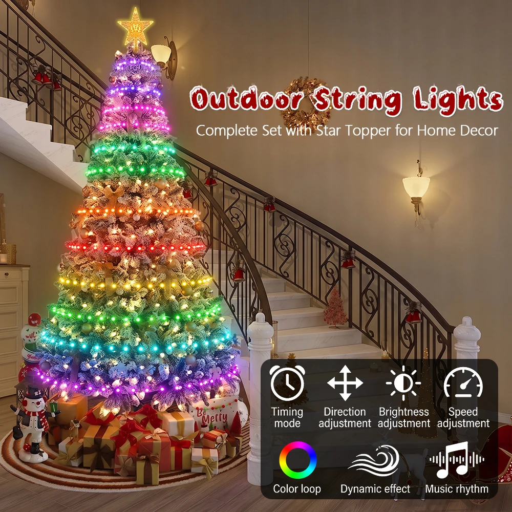 Smart Color Changing Christmas Tree Light String App Remote Control Music Sync Timer Waterproof for Indoor Outdoor Xmas Lights