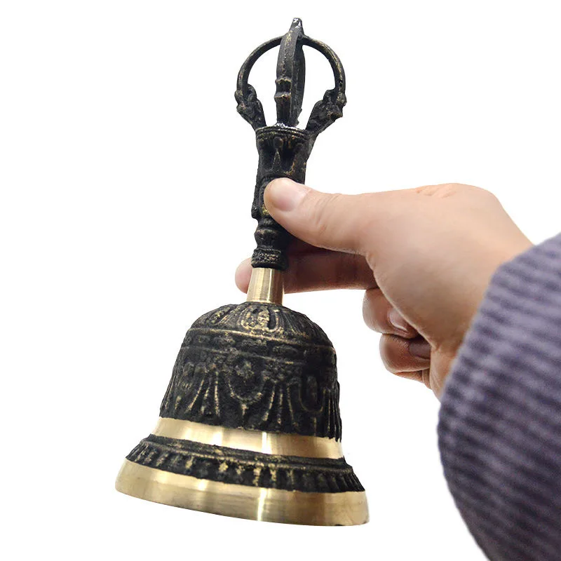 Black Brass Handicraft Large Engraved Hand Bell Loud and Clear Sound for School Meditation Church Bronze Bell Creative Gift