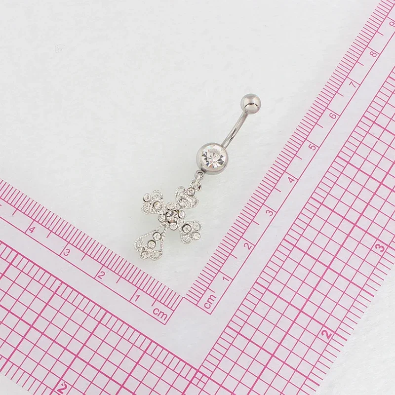 الفولاذ المقاوم للصدأ الصليب قلادة السرة مسمار موضة كريستال حجر الراين البطن زر خواتم للنساء الجسم مثير ثقب المجوهرات #4