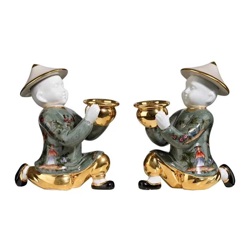 

home accessories soft decoration, living room decoration handicrafts, ceramic painted children, candle holder Chinese 1119
