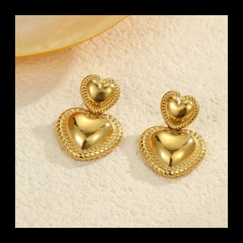 أقراط قلب نسائية من الفولاذ المقاوم للصدأ مزدوجة الحب من الفولاذ المقاوم للصدأ غير قابلة للتلاشي #4