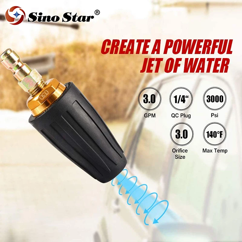 

Pressure Washer Tips Turbo Nozzle Spray Tips For Power Washer Max 2-3000PSI Rotating Pressure Washer Nozzle 1/4'' Quick Connect