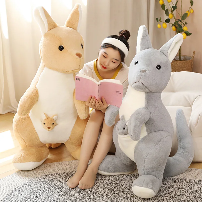 45/70/80cm Cute Mother & Child Kangaroo Plush Toys Kawaii Big Size Kangaroo Plushie Pillow Stuffed Dolls for Children Baby