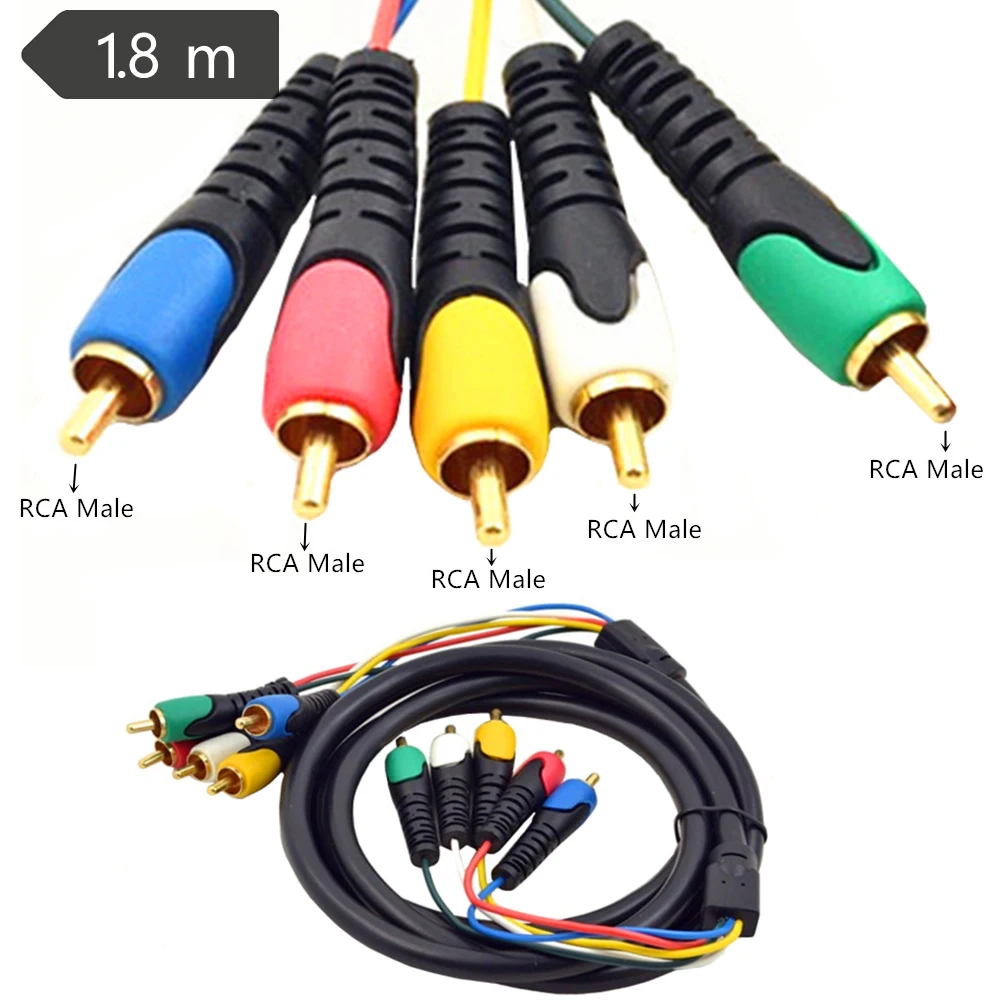 

HDTV Audio Video Cable 1.8M Goldplated 5 RCA Male RGB Cord Splitter DVD VCR CD Player Home Theater Audio Wire Connect Converter