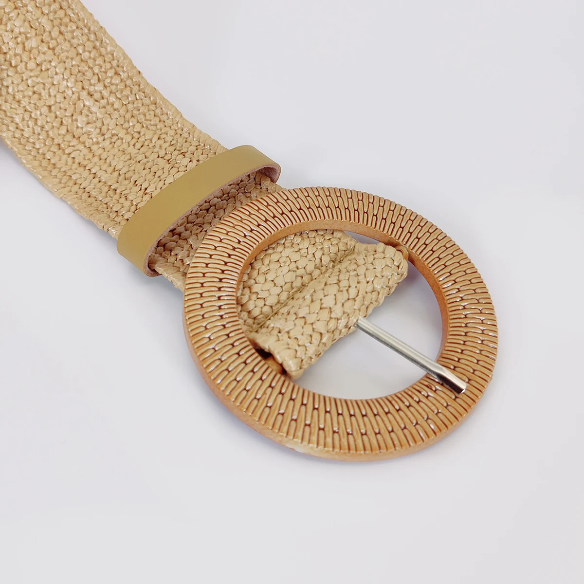 1pc Frauen Runde Schnalle Boho Stroh Gürtel Für Strand Ellipse Schnalle Perle Dekor Böhmischen Woven Gürtel Für Urlaub – Detail 8
