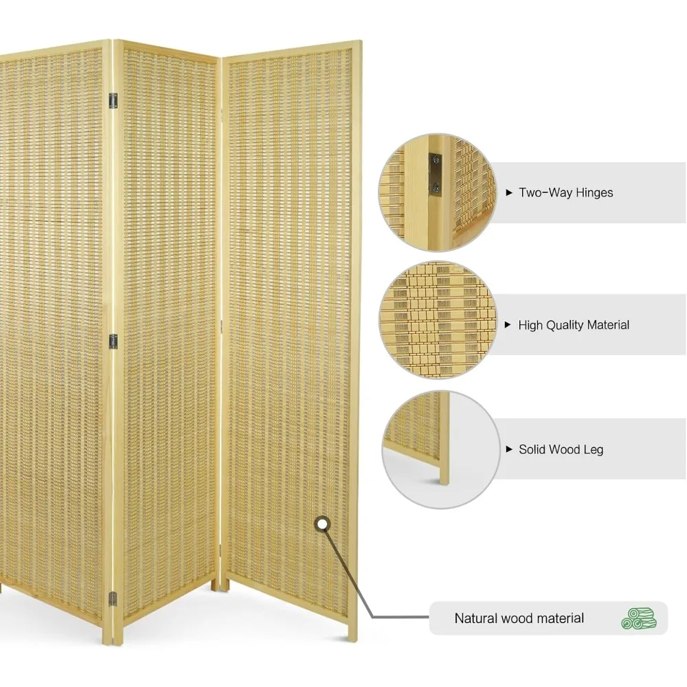 Woven Bamboo Screen, Room Divider and Folding Privacy Screens, Freestanding Hand-Woven Room Partitions