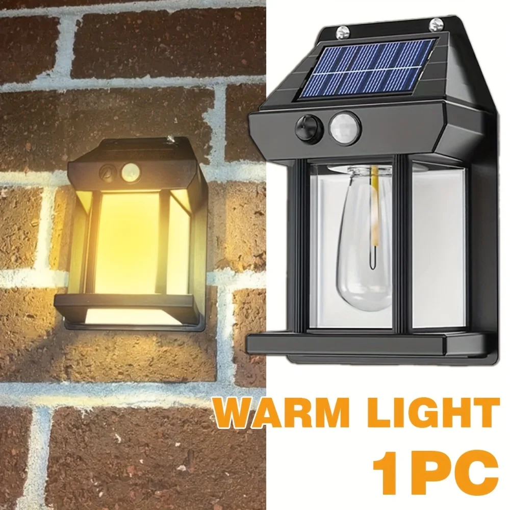 Colector Solar para exteriores, resistente al agua, con Sensor de movimiento, 3 modos de iluminación, lámpara LED de jardín de tungsteno para iluminación de Villa, Patio, hogar