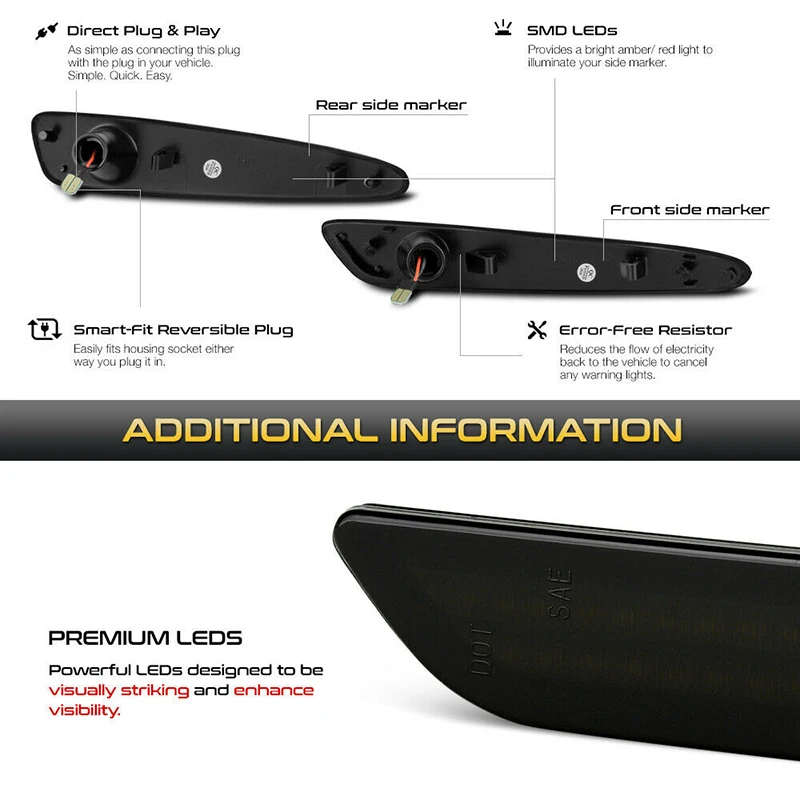 مصابيح علامة جانبية Gtinthebox لـ-cevolet Corvette 6 ، ضوء إشارة الانعطاف ، مصباح مضيئة في الحاجز ، كهرماني ، أحمر ، LED ، أمامي ، خلفي #3