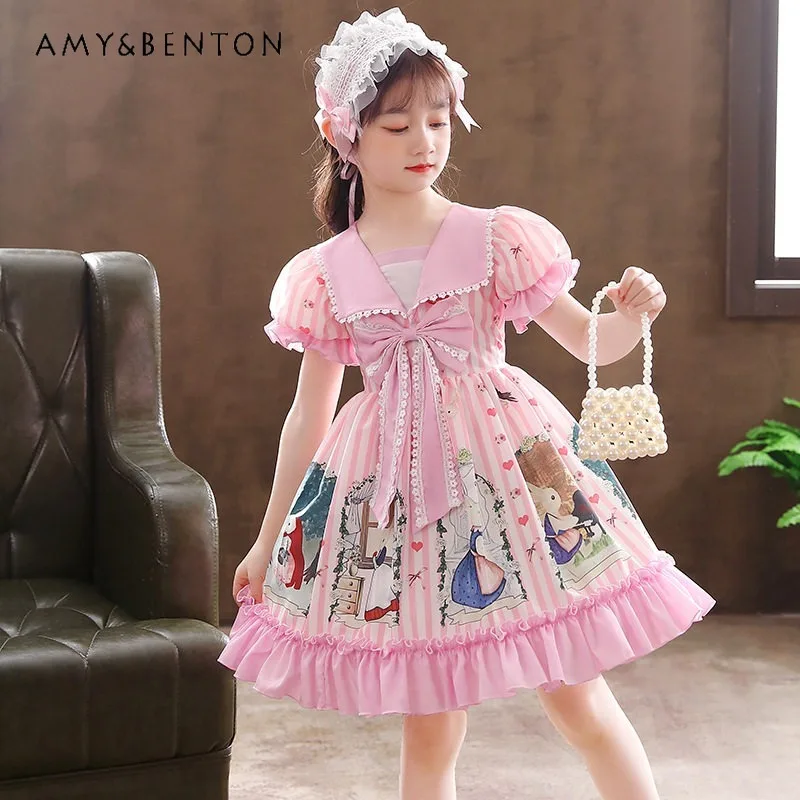 robe-de-fete-sweet-lolita-pour-filles-motif-raye-jaune-et-imprime-fantaisie-avec-grand-nœud-et-ourlet-a-volants-pour-les-occasions-speciales