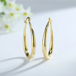 925 Sterling Silver 18K gold plated 4.4cm oval earrings for women Fashion Party Wedding Accessories Jewelry Christmas Gifts