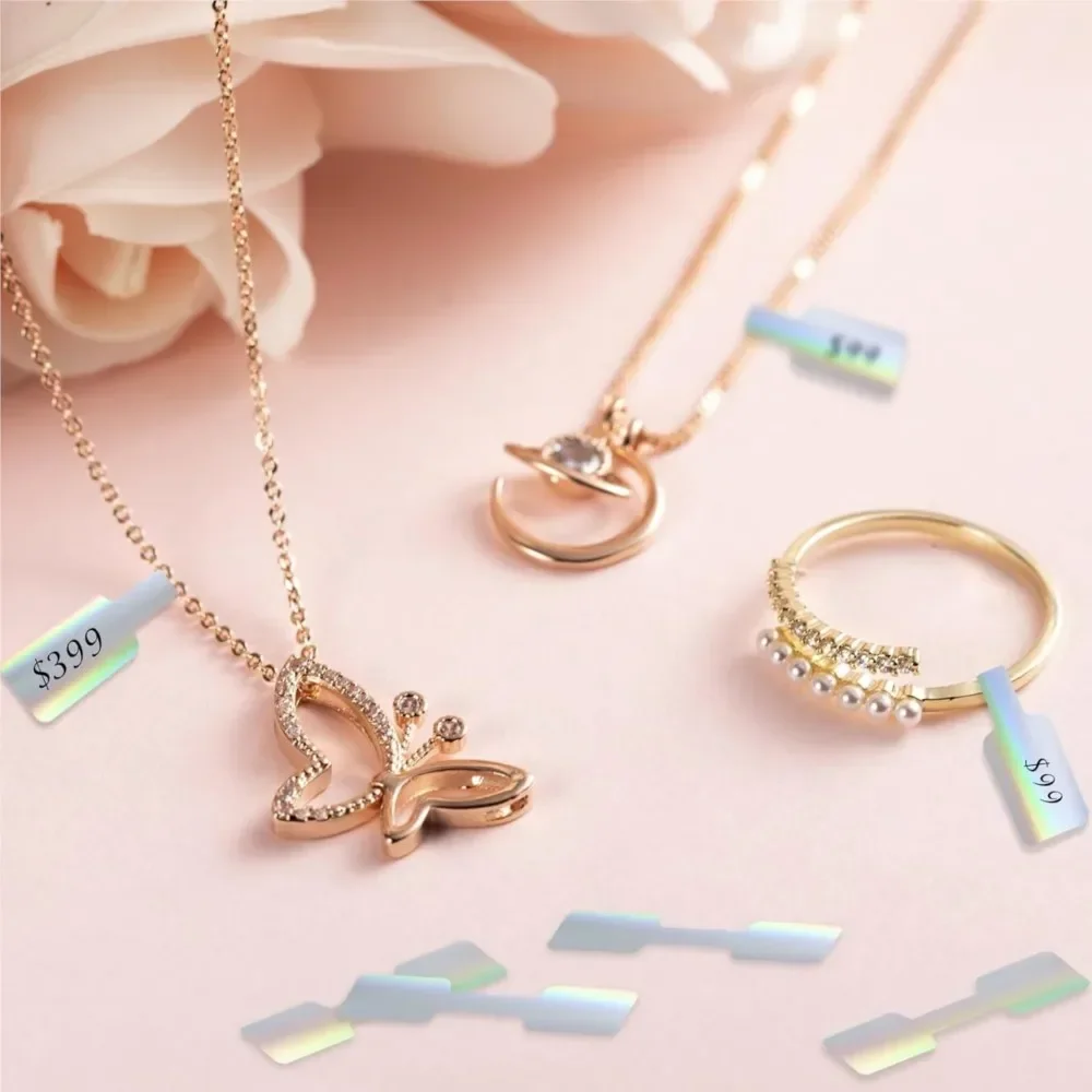 500pcs Jewelry Price Tags Kraft Paper Blank Self Adhesive Labels Rectangle Dumbbell Shape For Bracelet Ring Clothing