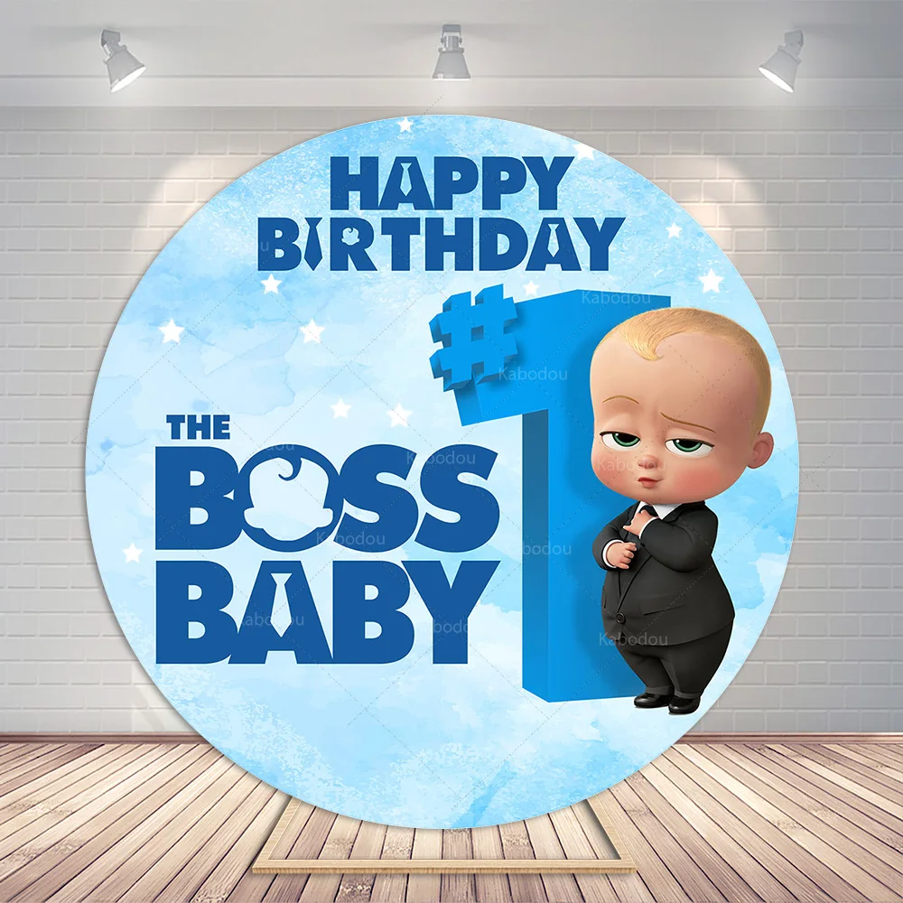 The Boss Baby Party Sfondo rotondo Copertina Ragazzo Compleanno per bambini Sfondo blu Fotografia Baby Shower Puntelli Banner elastico Decor