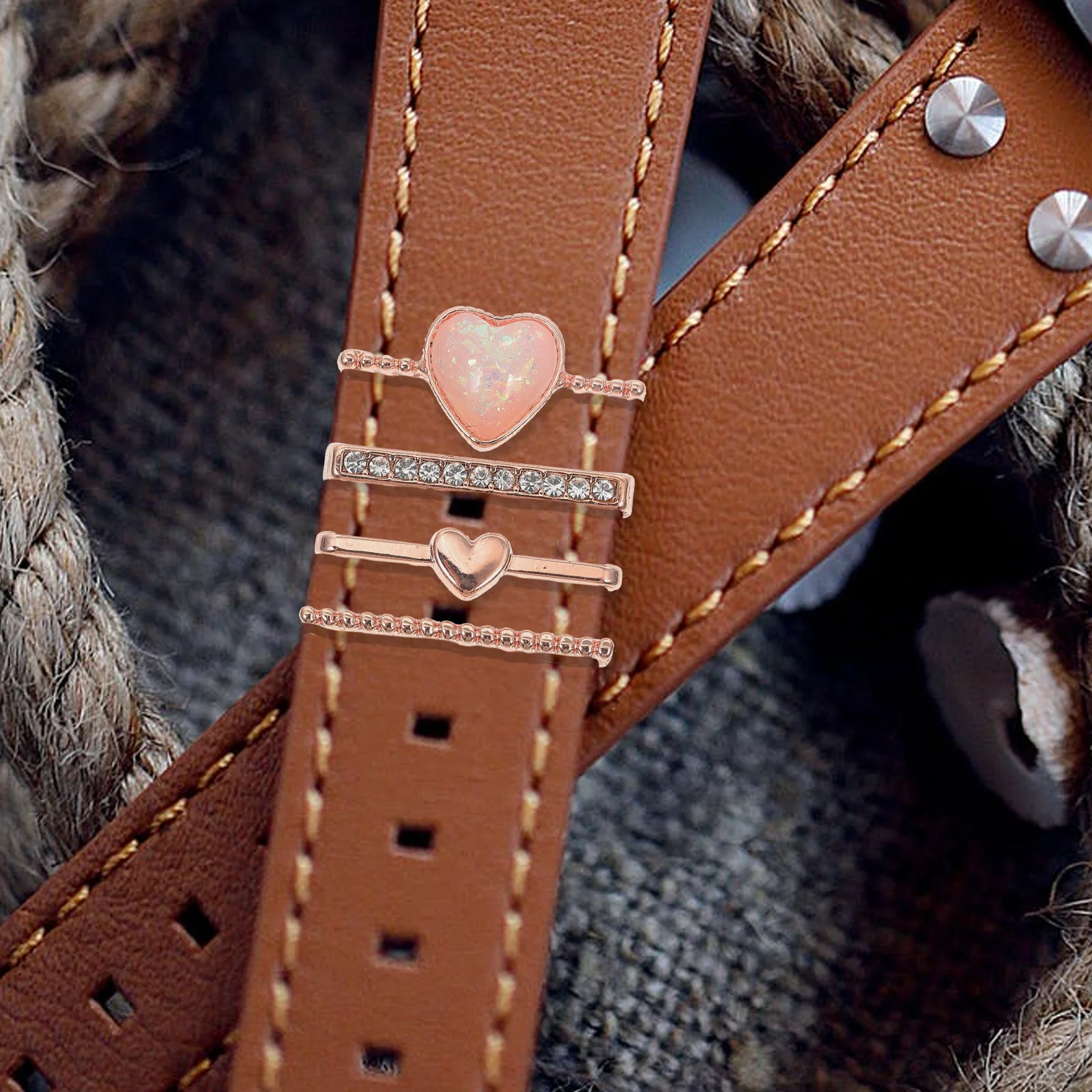 4Pcs Rose Gold Watchband Rings Stainless Steel Durable Decorative Loops Watch Strap Charms Watch Charm Watchband Charm