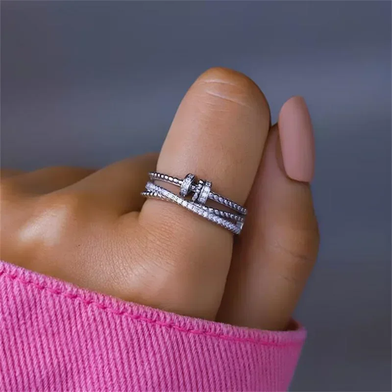 NEW Zircon Beads Cross Fidget Ring with Card for Women Anti Stress Adjustable Anxiety Ring Aesthetic Ring Vintage Jewelry Gifts