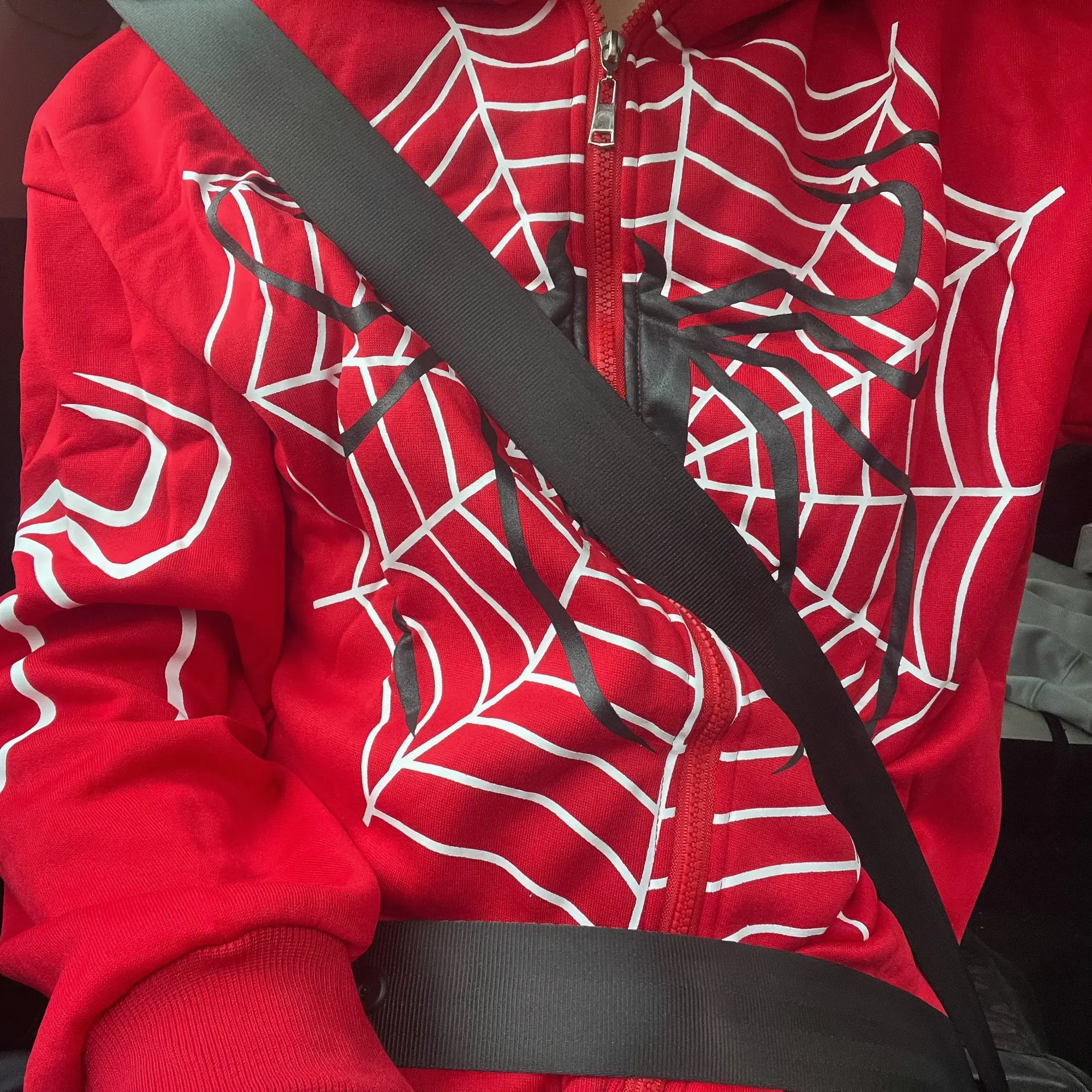 Y2k Spider Web Graphic Red Warm Hoodies Harajuku Vintage Grunge Zip Up Hoodie Unisex Gothic Loose Sweatshirt Jacket Men Clothing