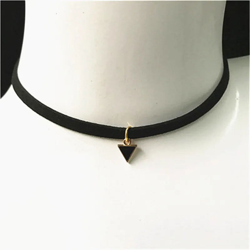 New Leather Necklace Short Gothic Cross Star Moon Triangle Necklace Tattoo Collares For Women Velvet Jewelry Clavicle Choker