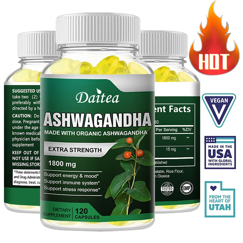 Ashwagandha Root Extract 1800 Mg, Stress Relief, Focus, Brain, Sleep, Energy