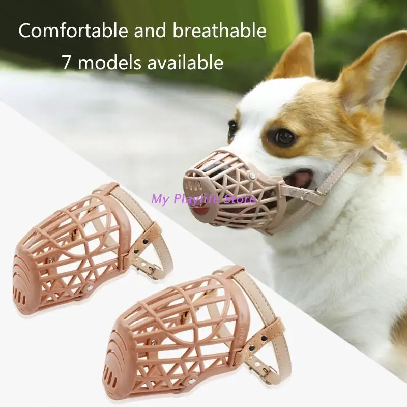 Dog Muzzles Breathable Hollow-out Plastic Muzzle Basket Stop Biting Barkings and Chewing for Small Medium Dogs Training 7 Size