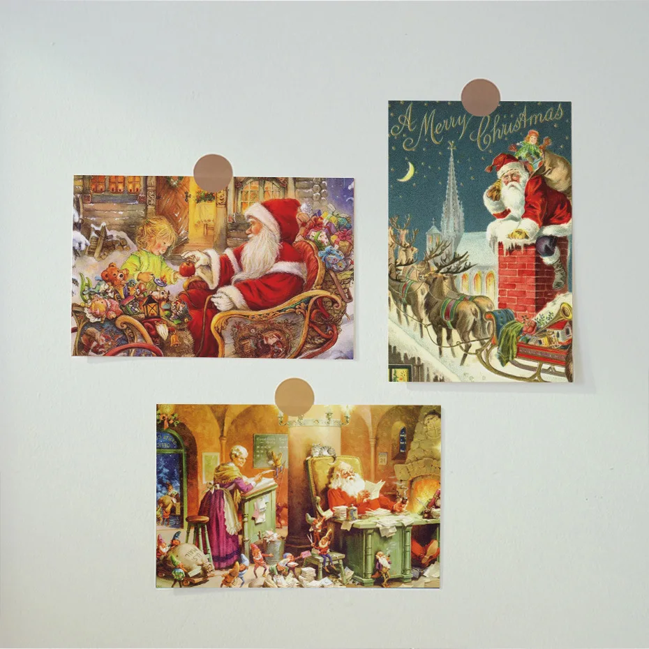 

10 Christmas Gift Cards Santa Claus Elk Vintage Postcards Message Cards Greeting Cards Wall Decoration Materials