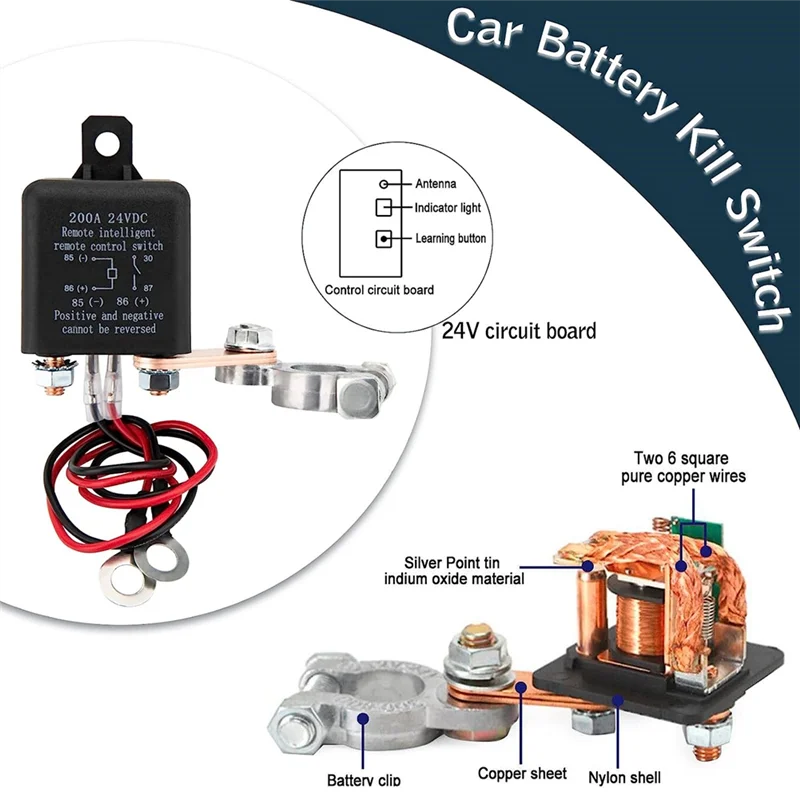 Remote Battery Disconnect Switch, Remote Switch for Truck Car Switch Anti Theft, 24V 200A Remote Control Battery Switch