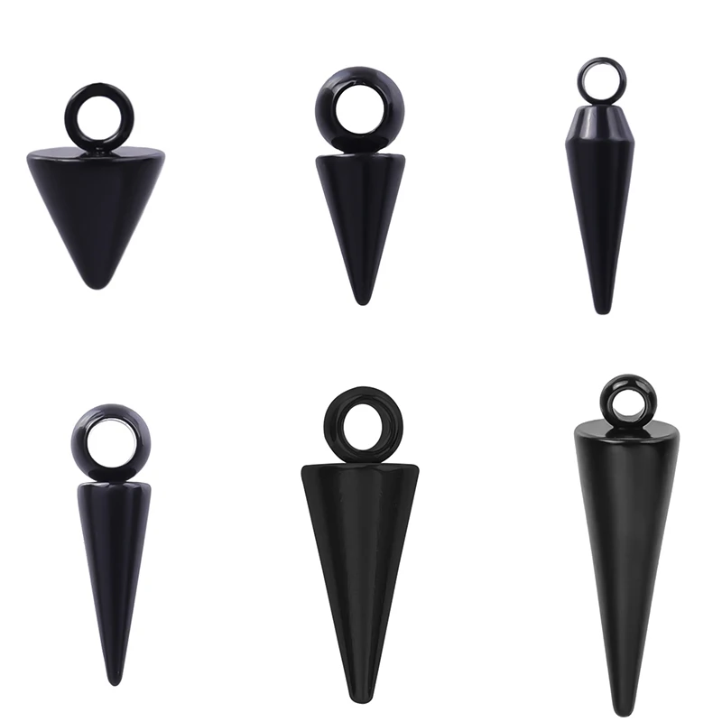 

Black Y2k Punk Stainless Steel Pointed Cone Pendant Charm For Jewelry Making Supplies DIY Charms Acier Inoxydable Handmade Bulk