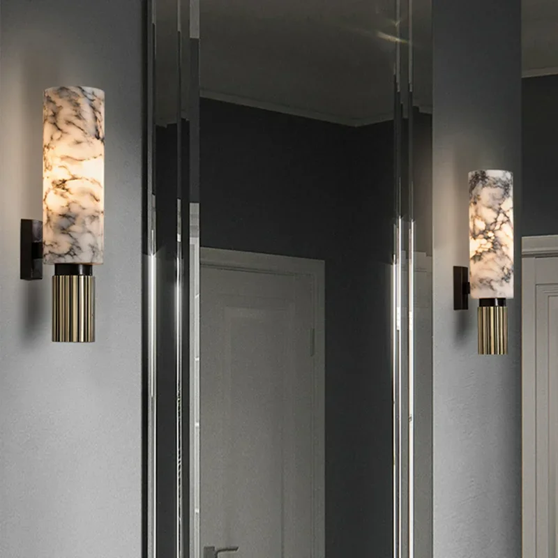 Modern Natural Marble Wall Lamp Copper Foyer Villa Aisle Corridor Bedroom Sconce E14 Bulb Lighting Fixtures Dorp Shipping