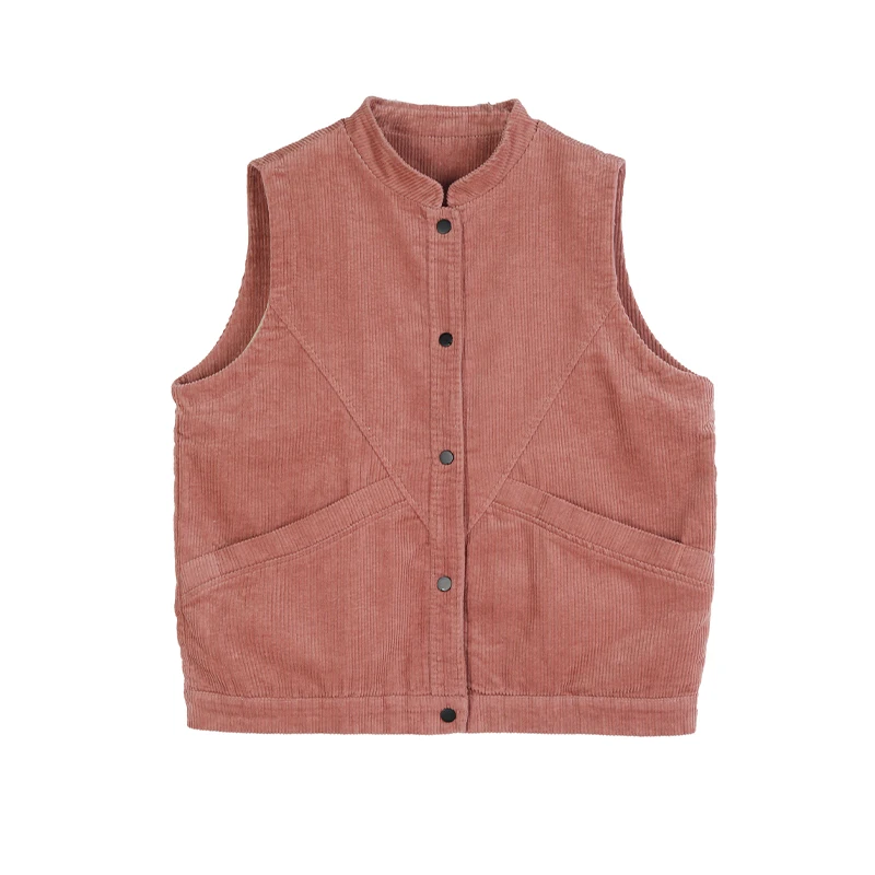 Printemps nouveau Sle femmes velours côtelé gilet décontracté ample Svel loisirs artistiques tout-match couleur Pure boutonné col montant