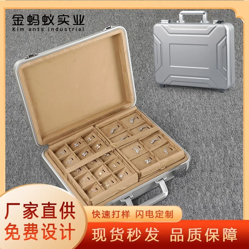 

Высококачественная портативная шкатулка для драгоценностей из алюминиевого сплава для бизнеса с замком Портативная шкатулка для хранения ювелирных изделий большой емкости оптом