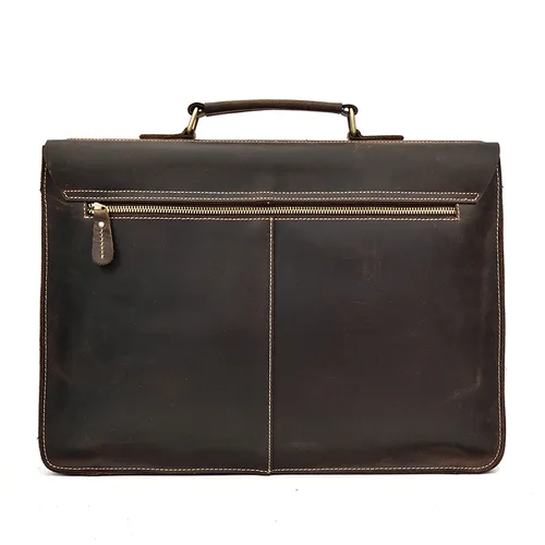 Imagen 2 del producto Maletín Retro de cuero de gran capacidad para hombre, bolso de cuero con capa superior para ordenador portátil, piel de Caballo Loco, bandolera para ordenador de 15 pulgadas