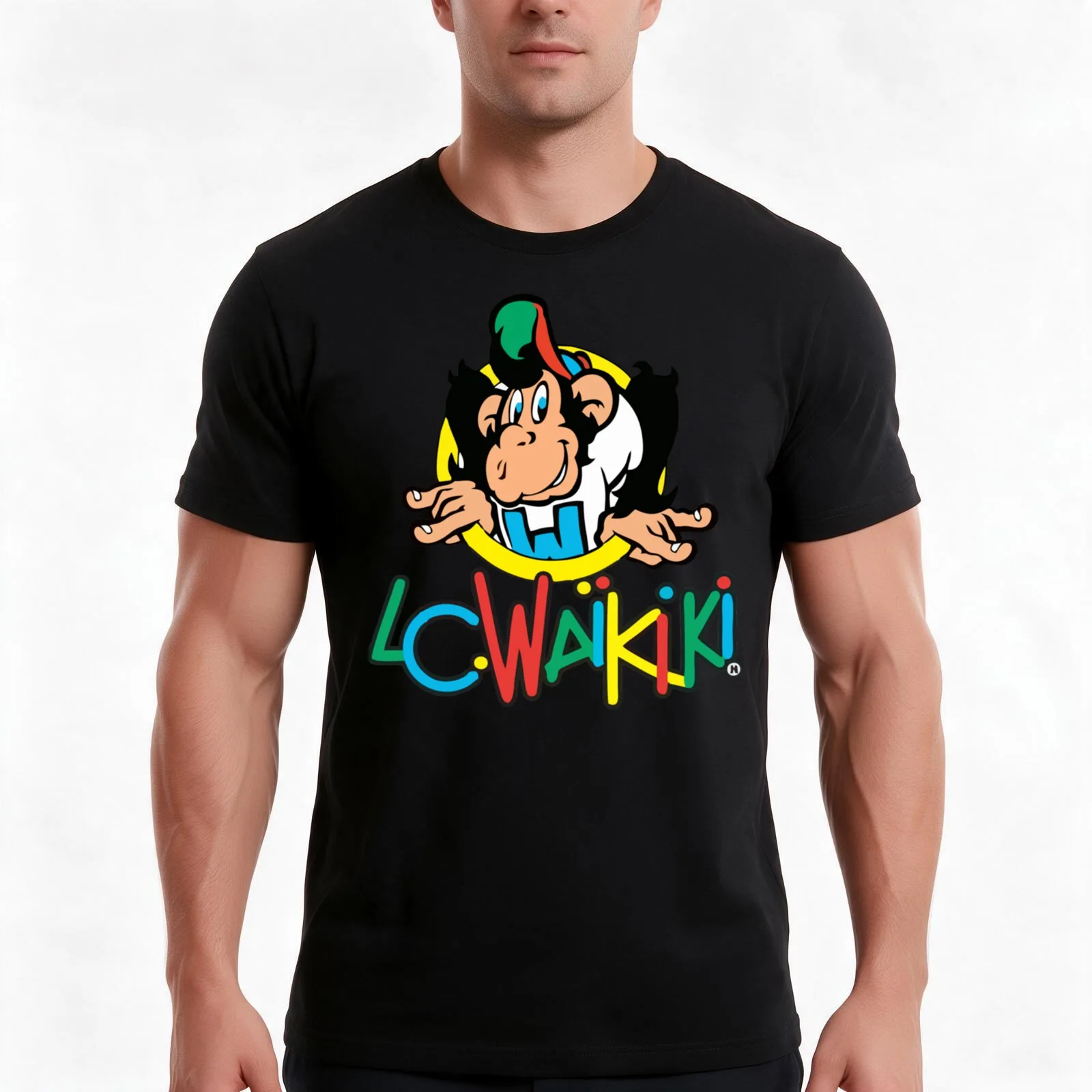 LC Waikiki Monkey T-Shirt, Summer Casual Cotton Tee, Oversized Streetwear Tops, Vintage Graphic Print, Loose Fit Short Sleeve